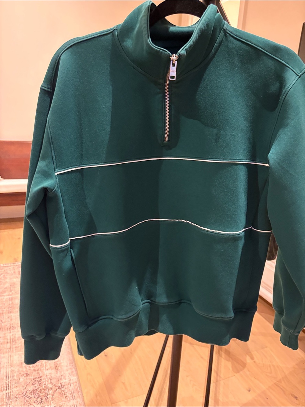 Men's green Half-Zip Pullover Sweater with Subtle Contrast Piping